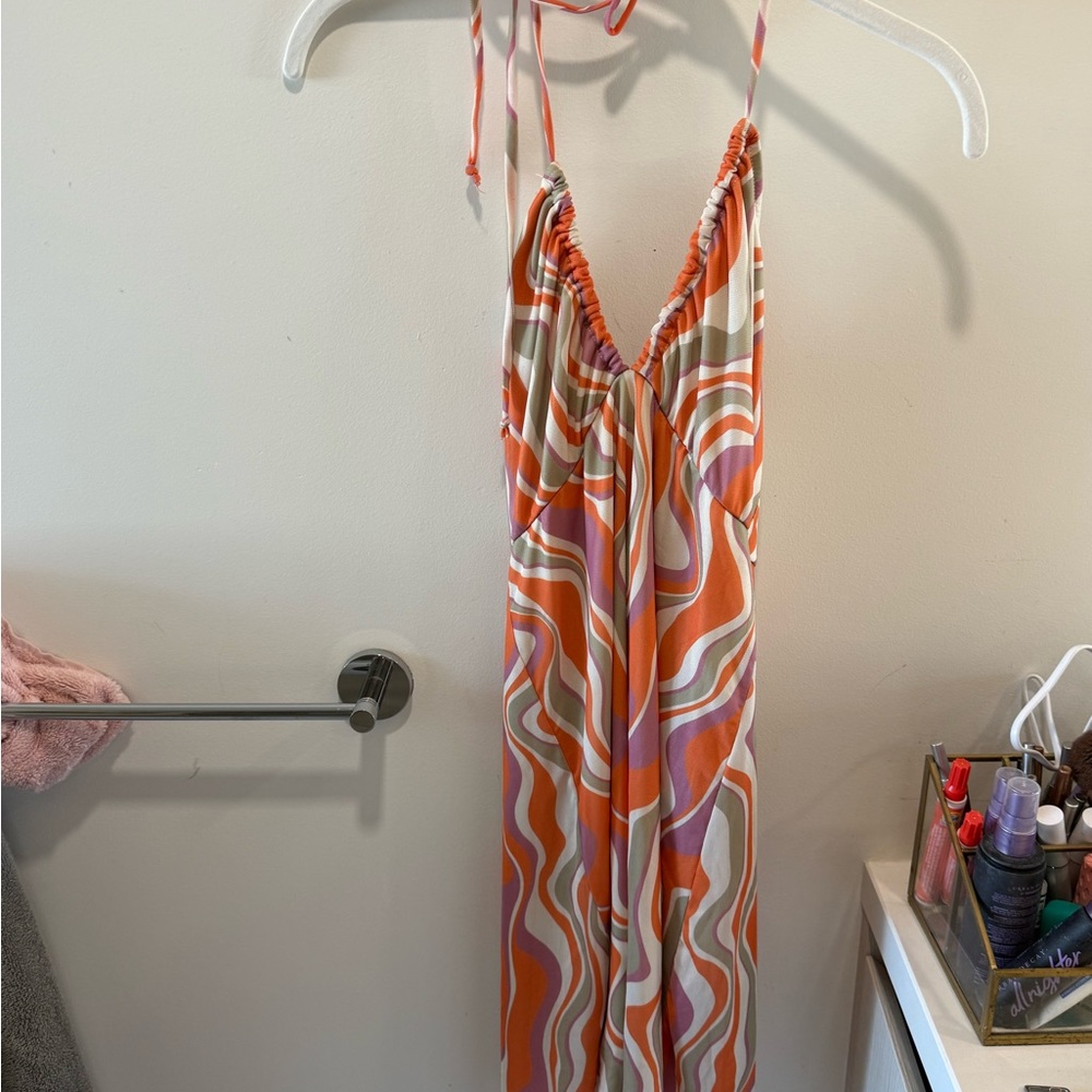 Show Me Your MuMu Striped Halter Dress - Orange, Pink, Cream, Size XS